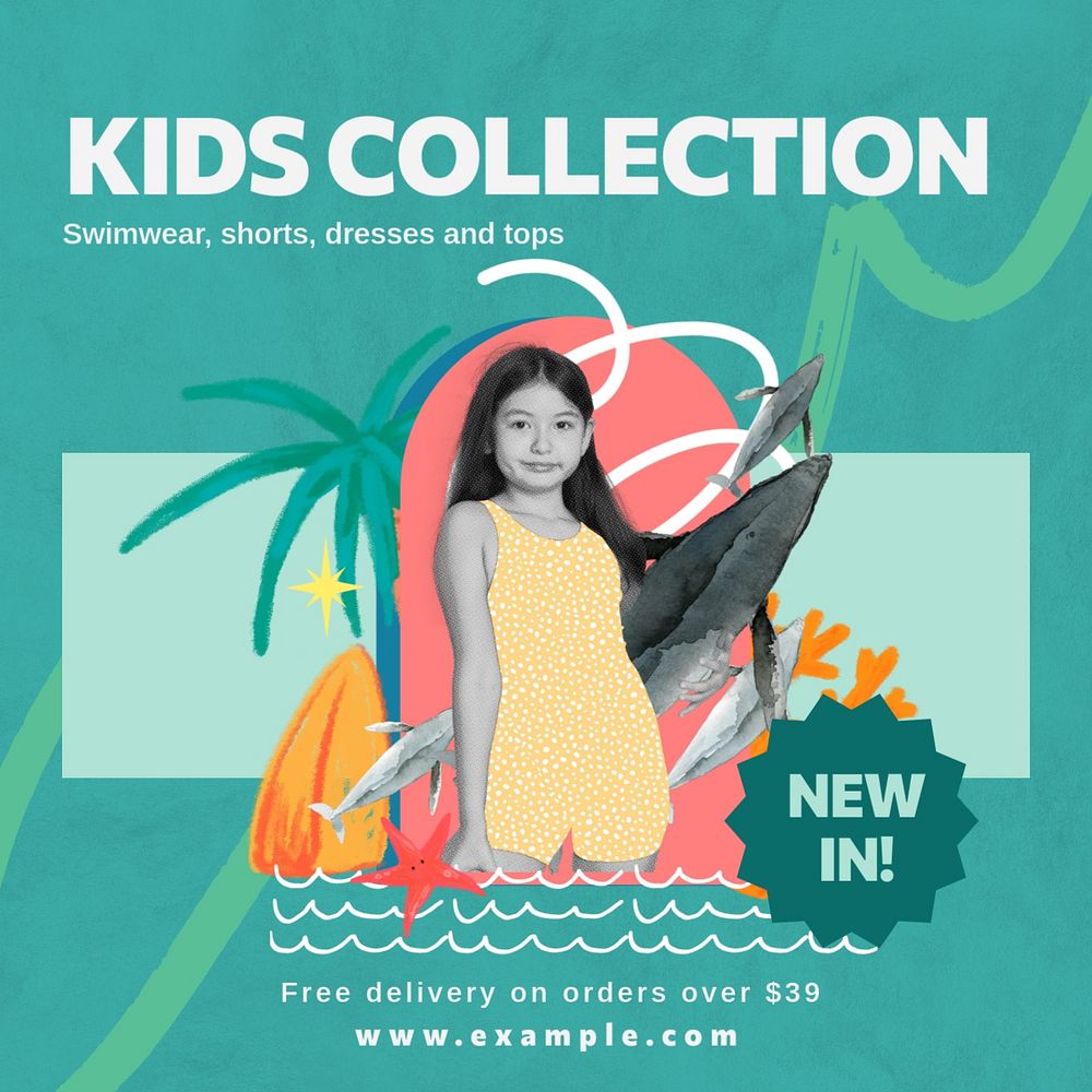 Kids collection Instagram post template, editable social media design