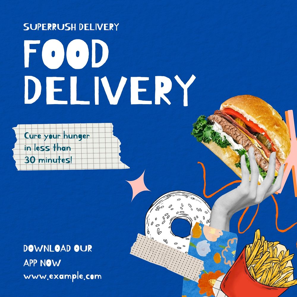 Food delivery Instagram post template, editable social media design