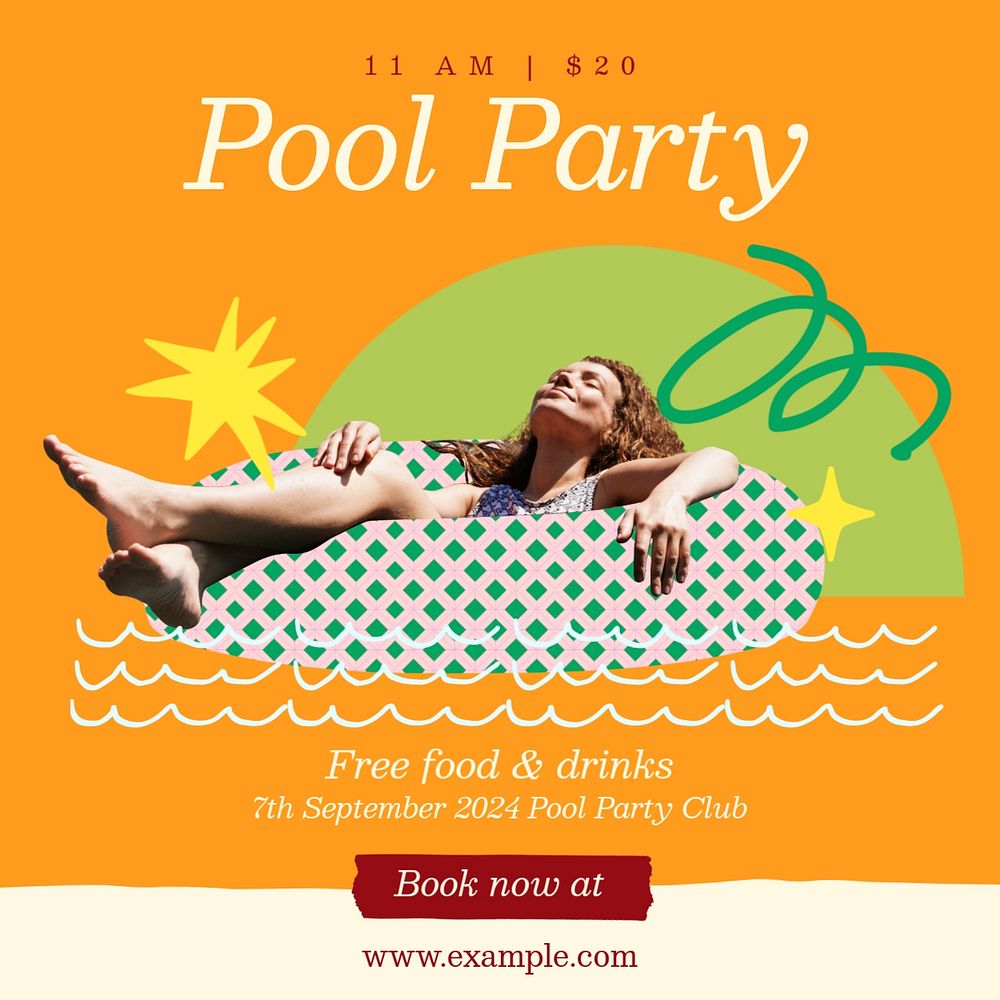 Pool party Instagram post template, editable social media design