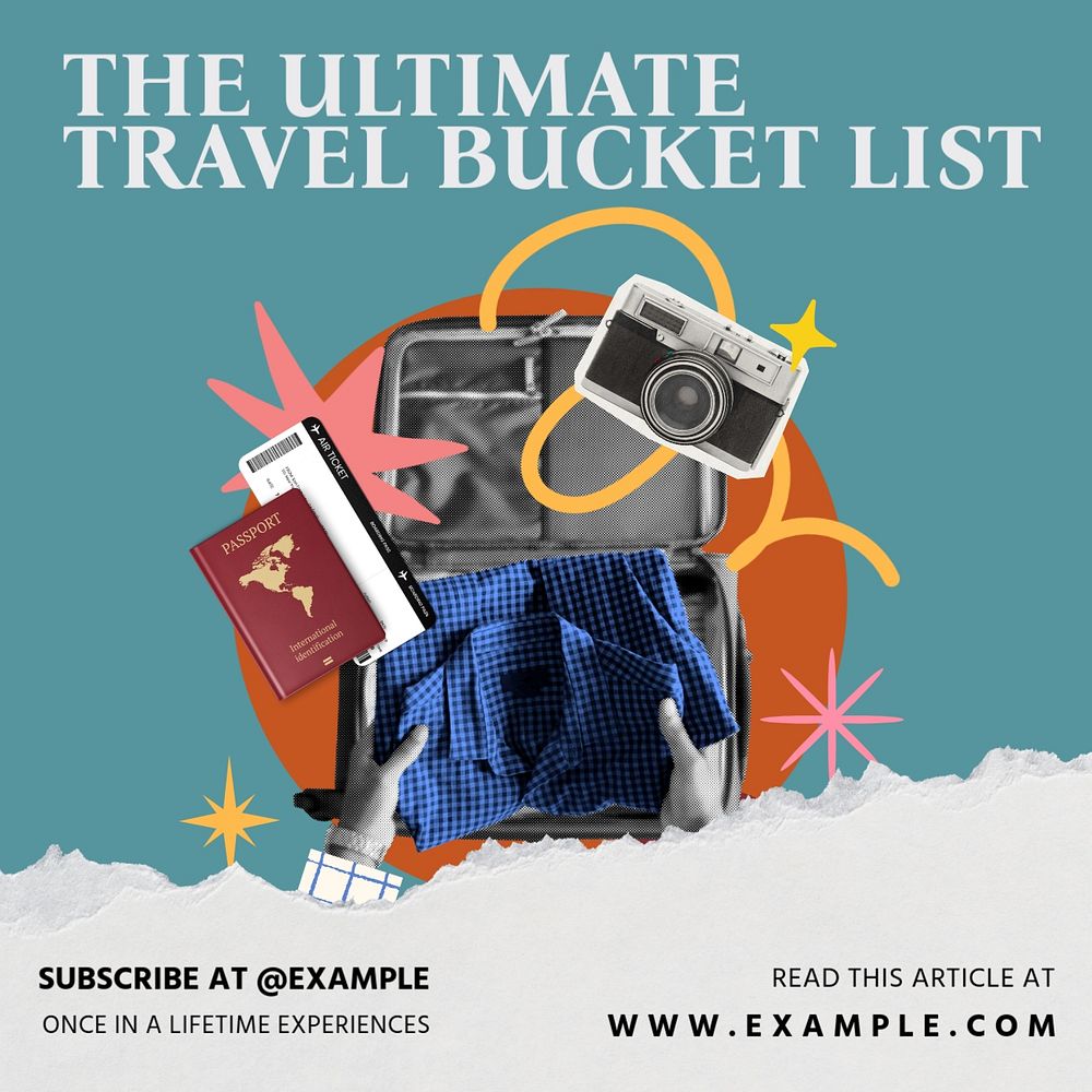 Travel bucket list Instagram post template, editable social media design