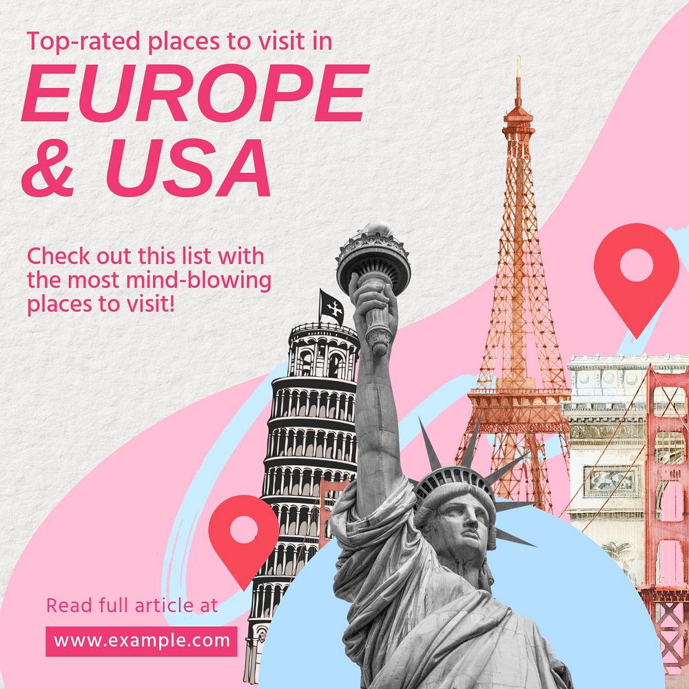 Travel places Instagram post template, editable social media design