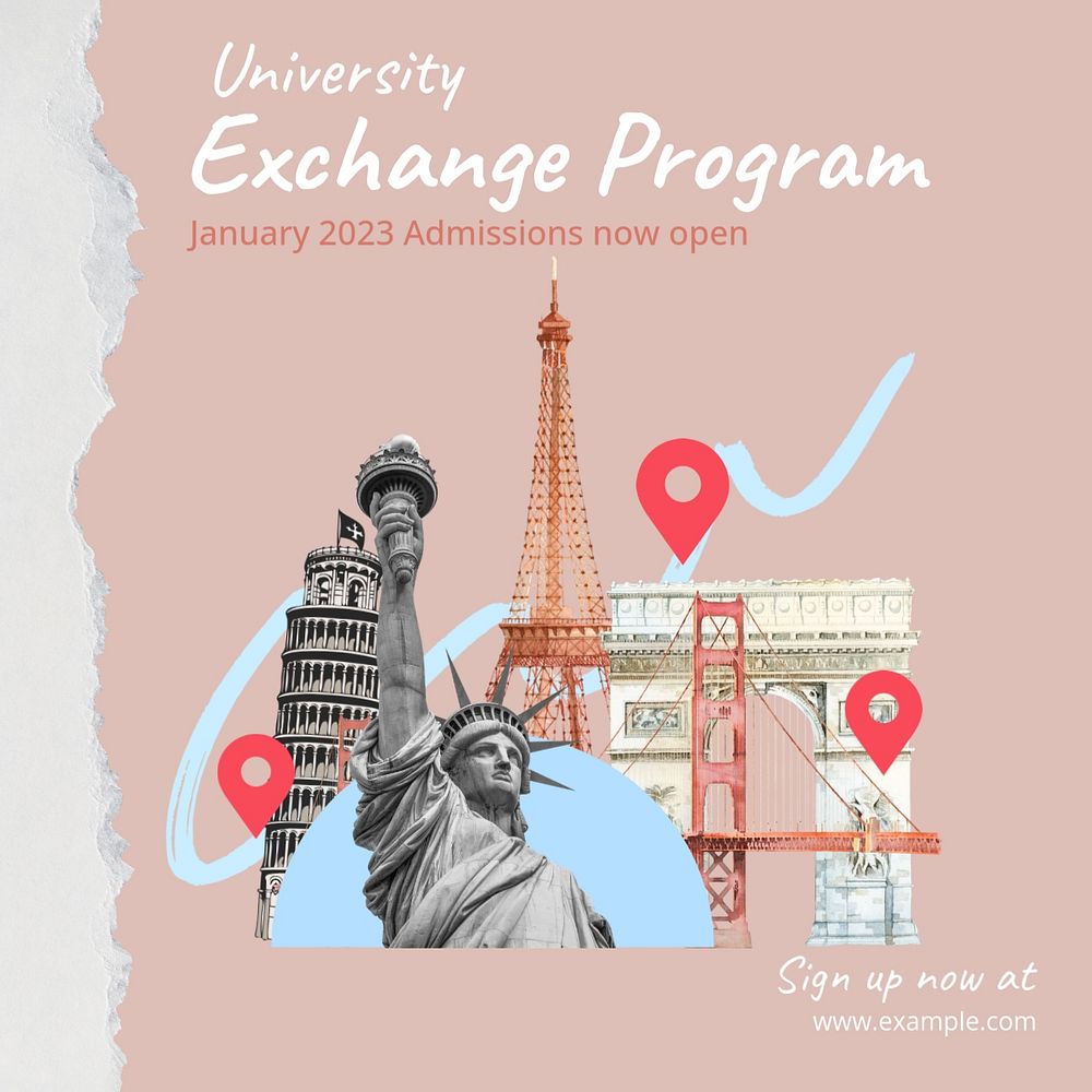 Exchange program Instagram post template, editable social media design