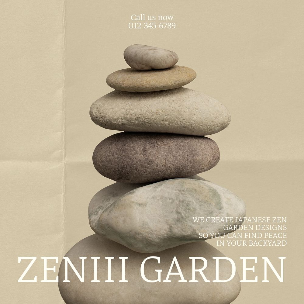 Zen garden Facebook ad template, editable text & design