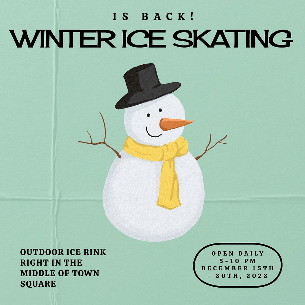 Winter ice skating Facebook ad template, editable text & design