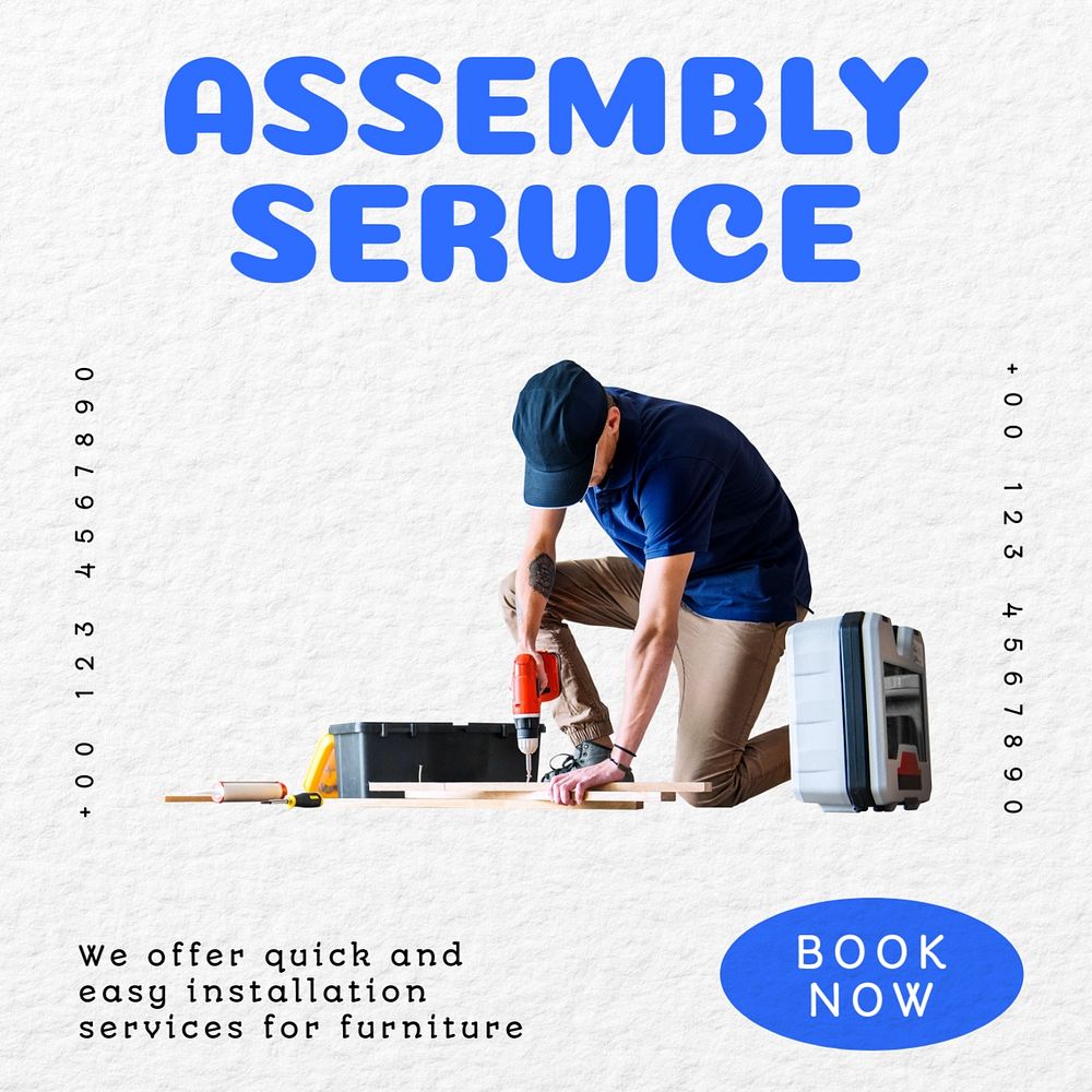 Assembly service Facebook ad template, editable text & design