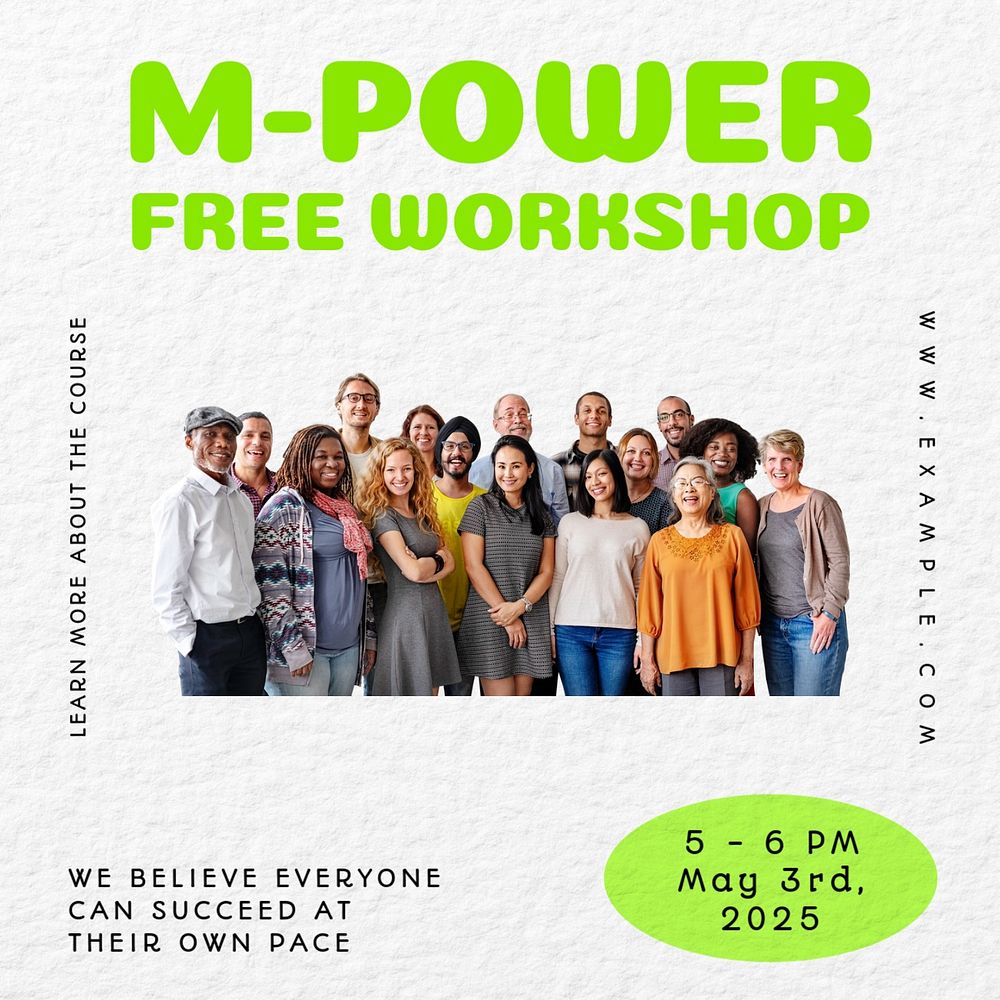 M-power free workshop Facebook ad template, editable text & design