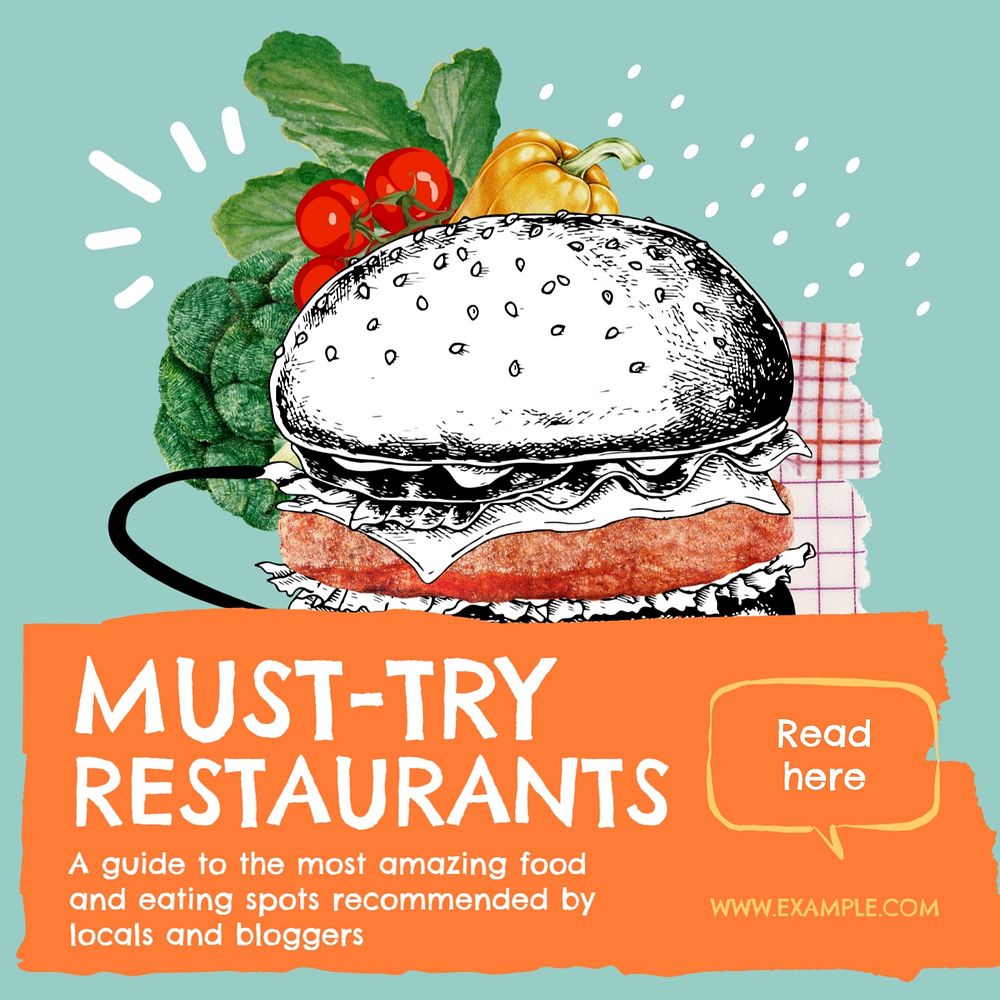 Must-try restaurants Instagram post template, editable social media design