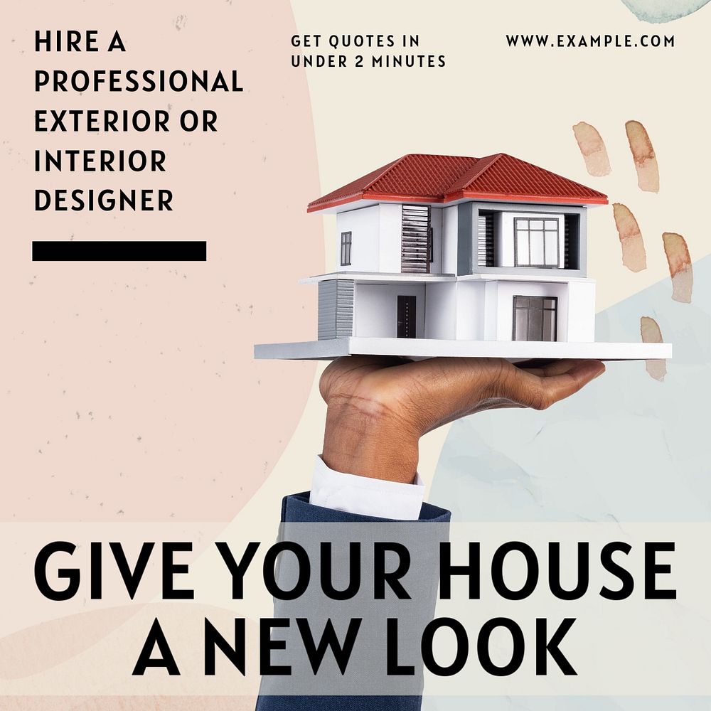 House designer service Facebook ad template, editable text & design