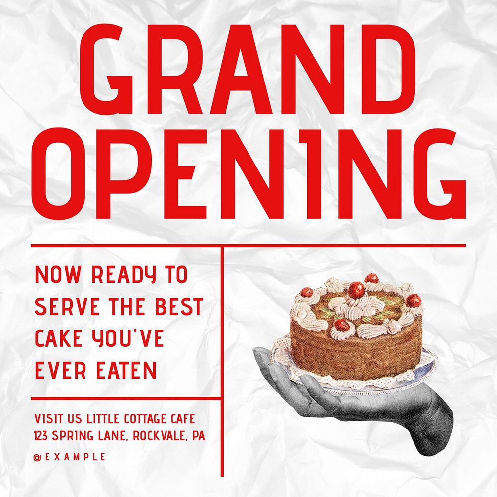 Grand opening bakery Facebook ad template, editable text & design