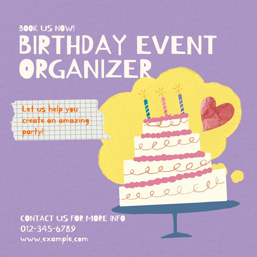 Birthday organizer Instagram post template, editable social media design