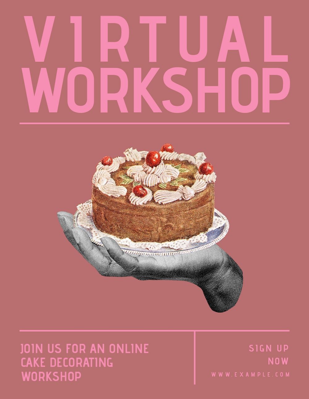 Virtual cake workshop flyer template, editable advertisement