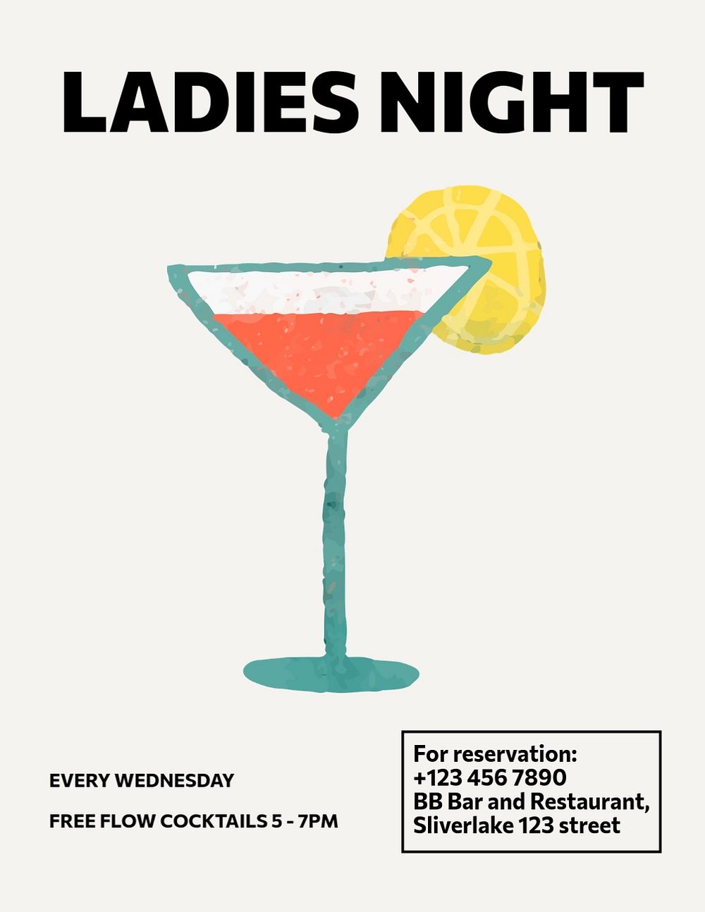 Ladies night flyer template, editable advertisement