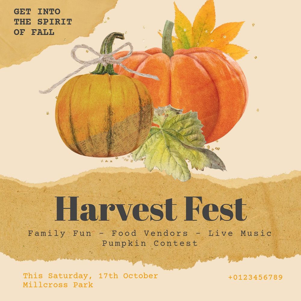 Harvest festival Instagram post template, editable design