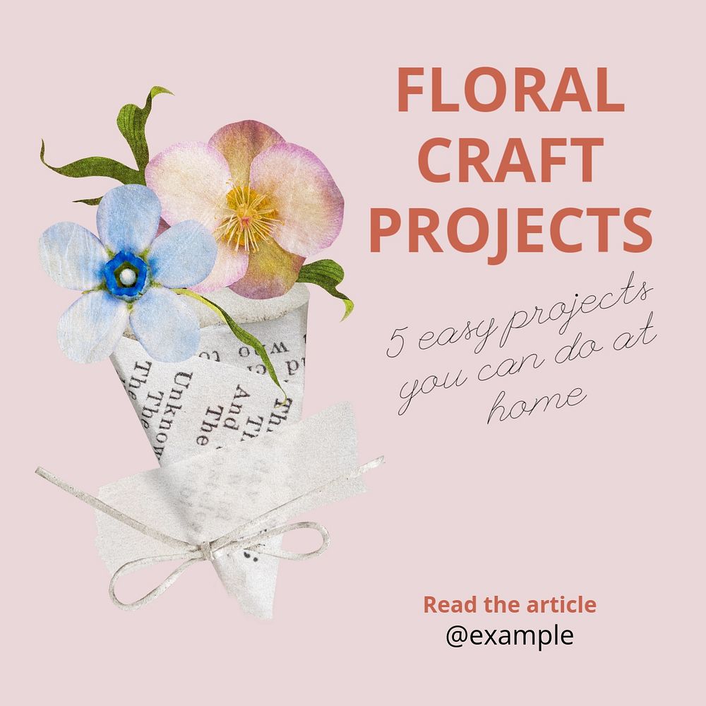 Floral craft Instagram post template, editable design