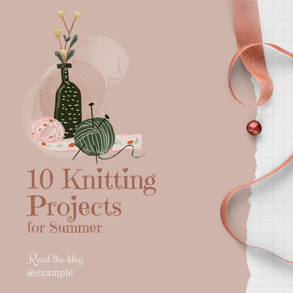 Knitting projects Instagram post template, editable design