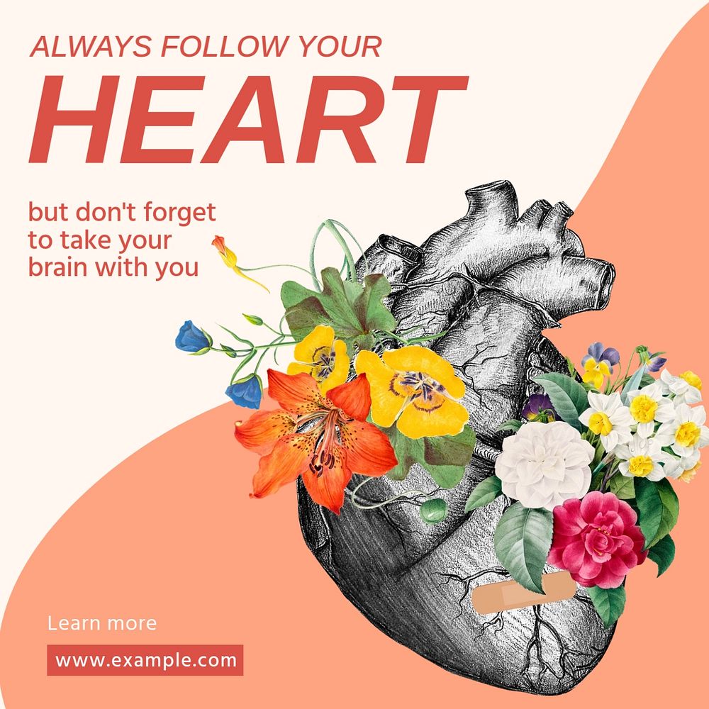 Follow your heart Instagram post template, editable social media design