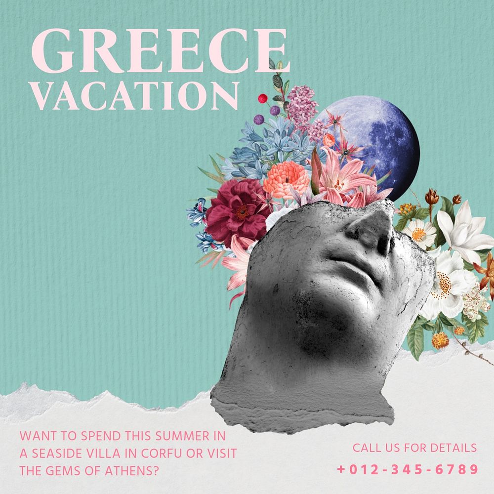 Greece vacation Instagram post template, editable social media design