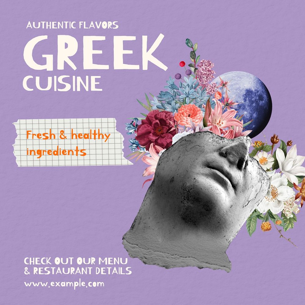 Greek food restaurant Instagram post template, editable social media design