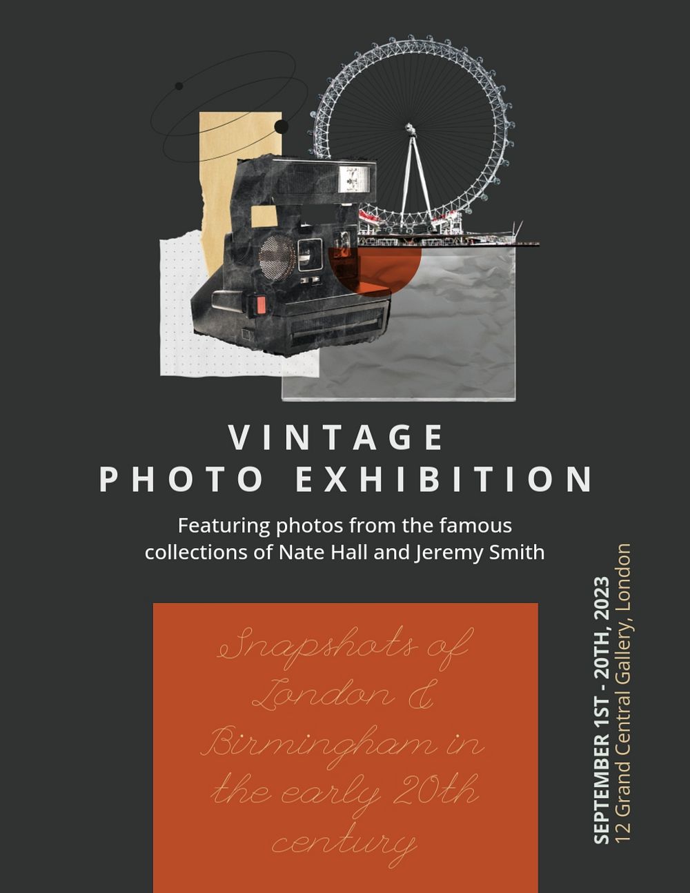 Vintage photo exhibition flyer template, editable design