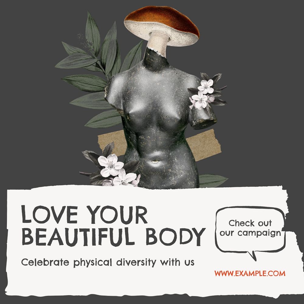 Body positive Instagram post template, editable social media design