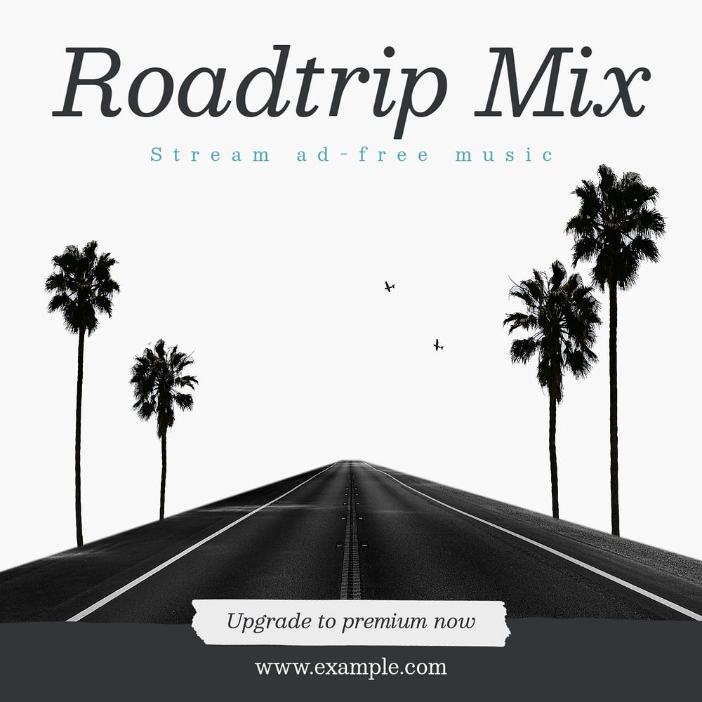 Roadtrip music mix Instagram post template, editable social media design