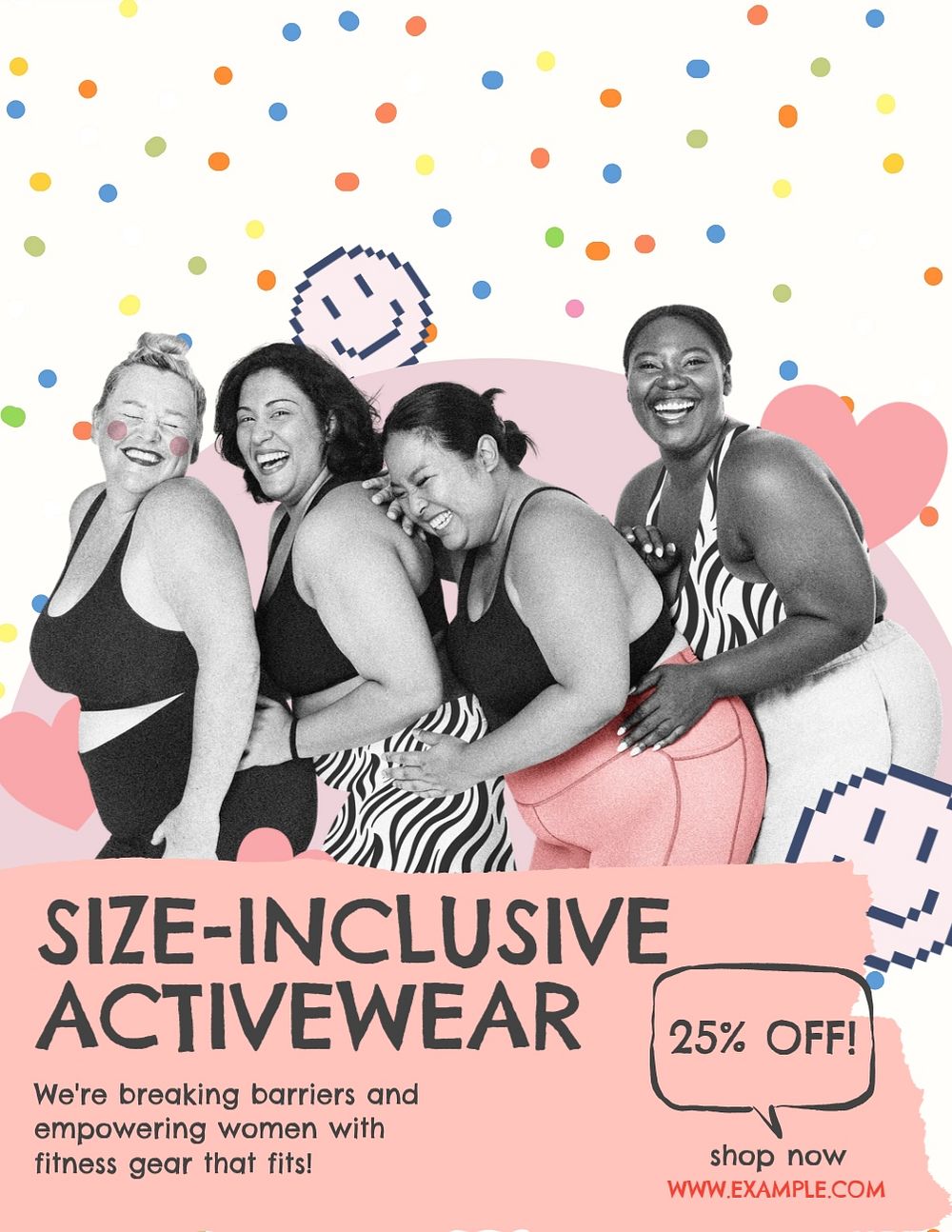 Size-inclusive activewear, editable flyer template