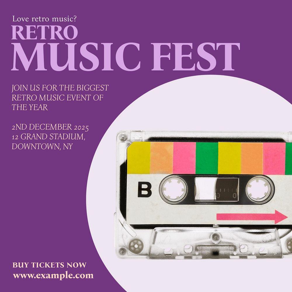 Retro music festival Instagram post template, editable social media design