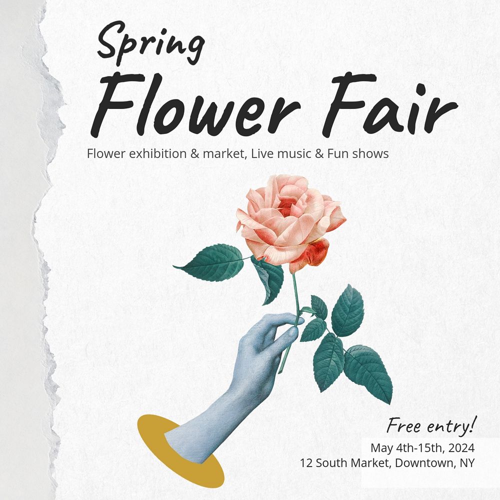 Spring flower fair Instagram post template, editable social media design