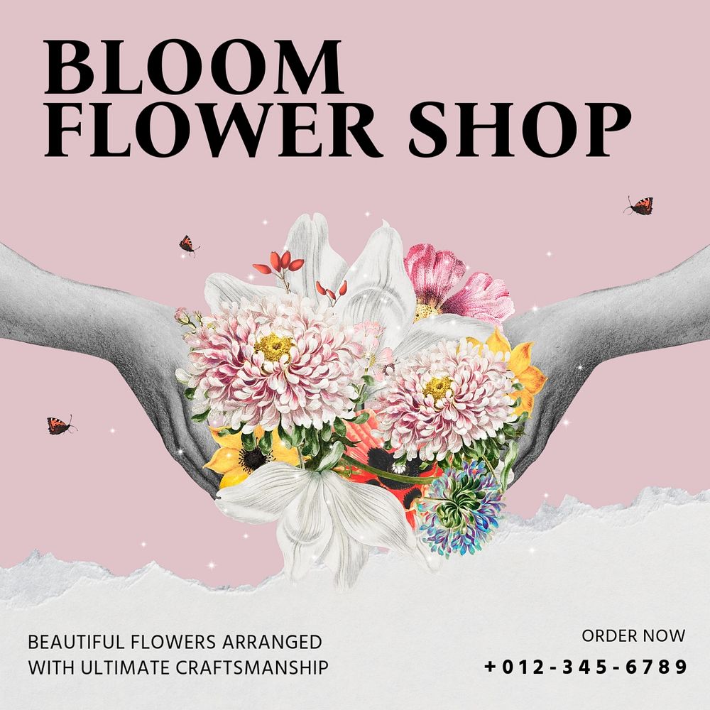 Flower shop Instagram post template, editable social media design