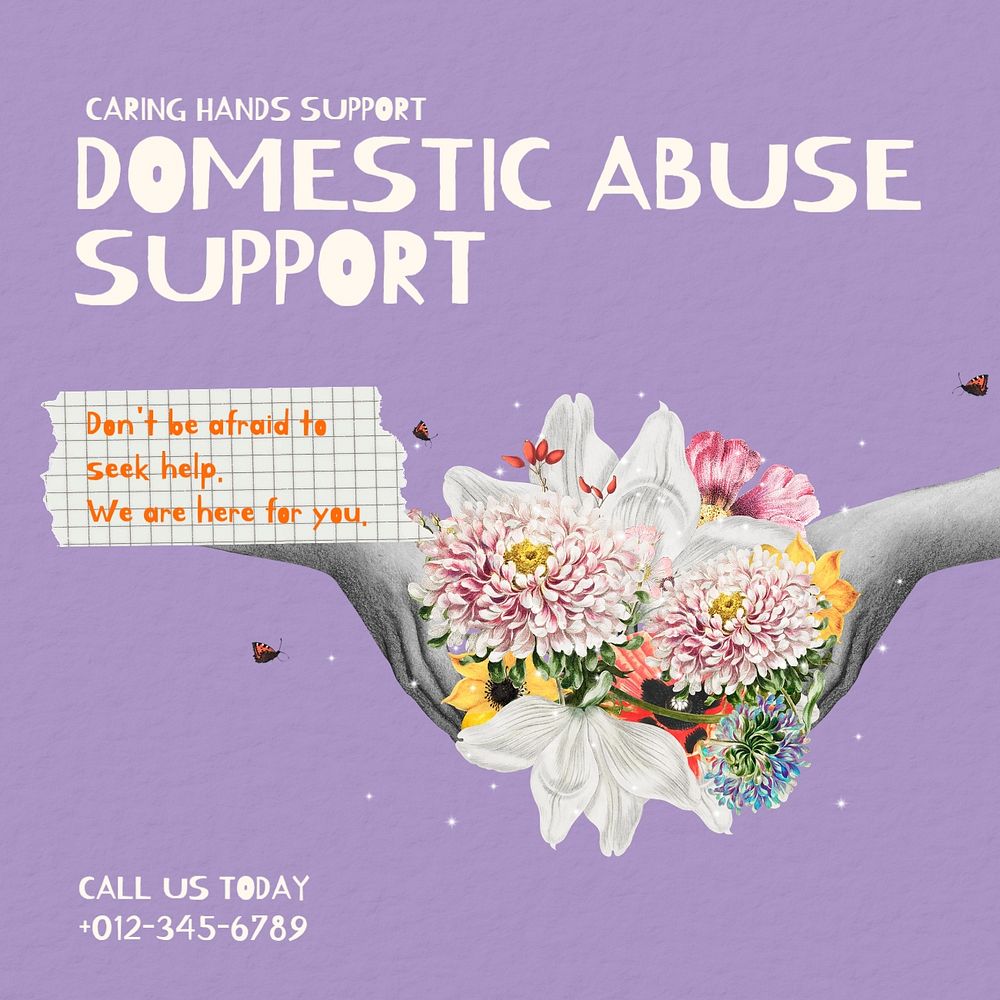 Domestic abuse support Instagram post template, editable social media design