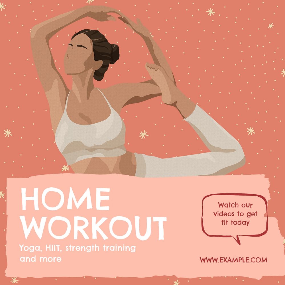 Home workout videos Instagram post template, editable social media design