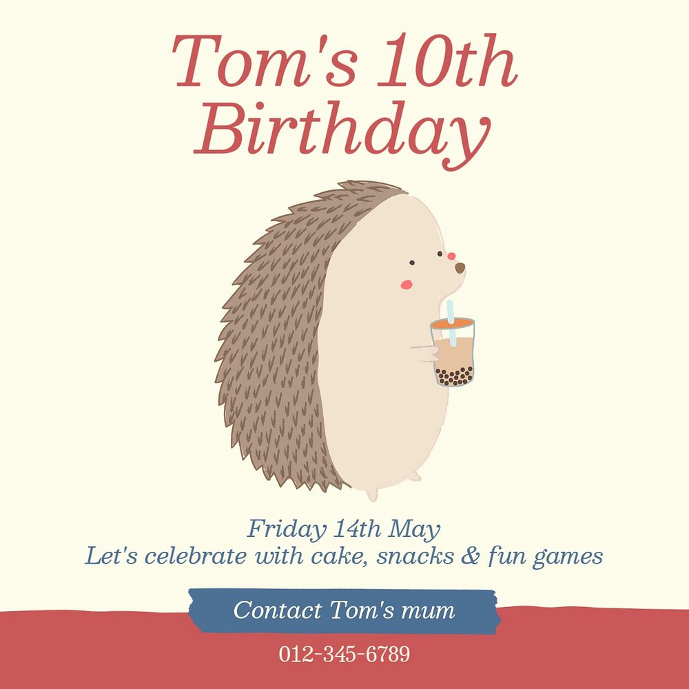 Kids birthday Instagram post template, editable social media design