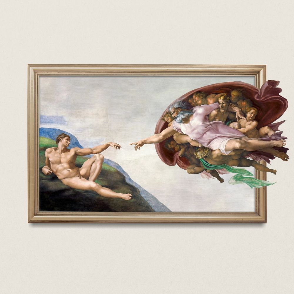 Michelangelo Buonarroti's The Creation of Adam, editable picture frame design, remixed by rawpixel