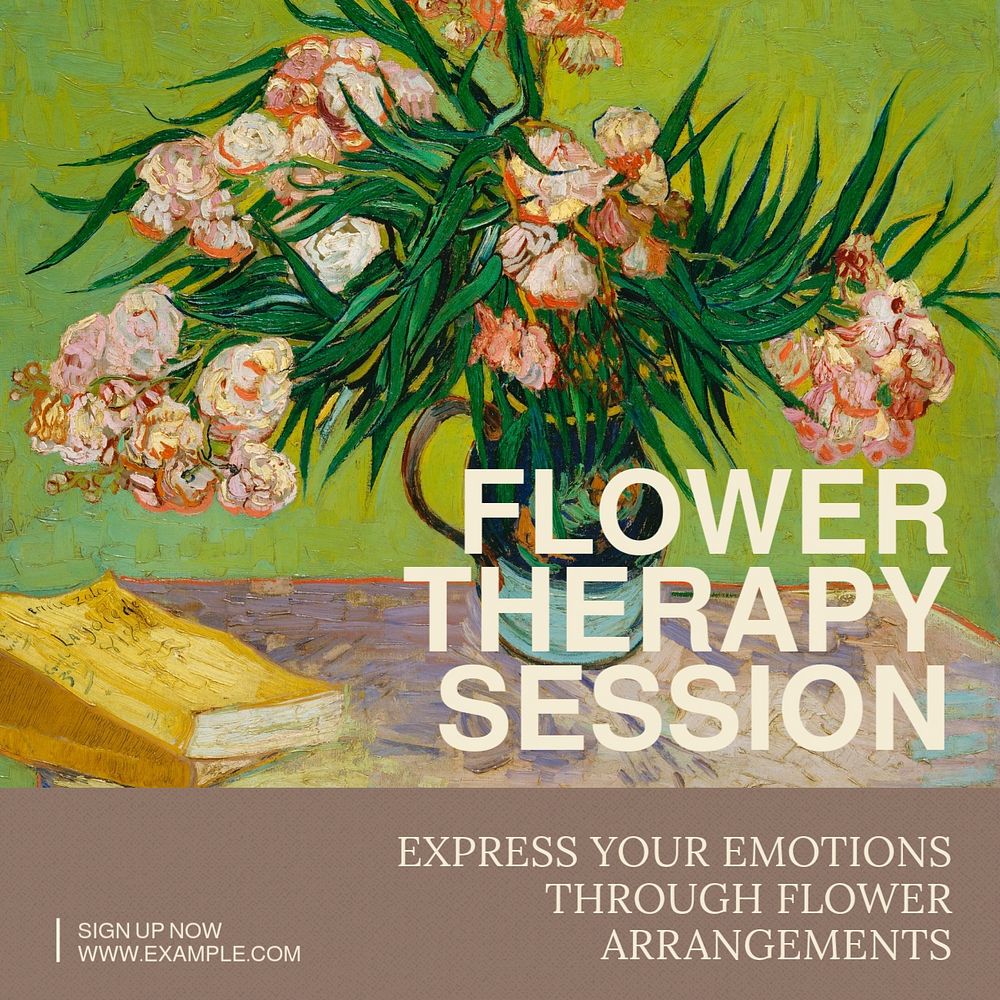 Flower therapy Instagram post template, editable  design. Famous art, remixed by rawpixel.