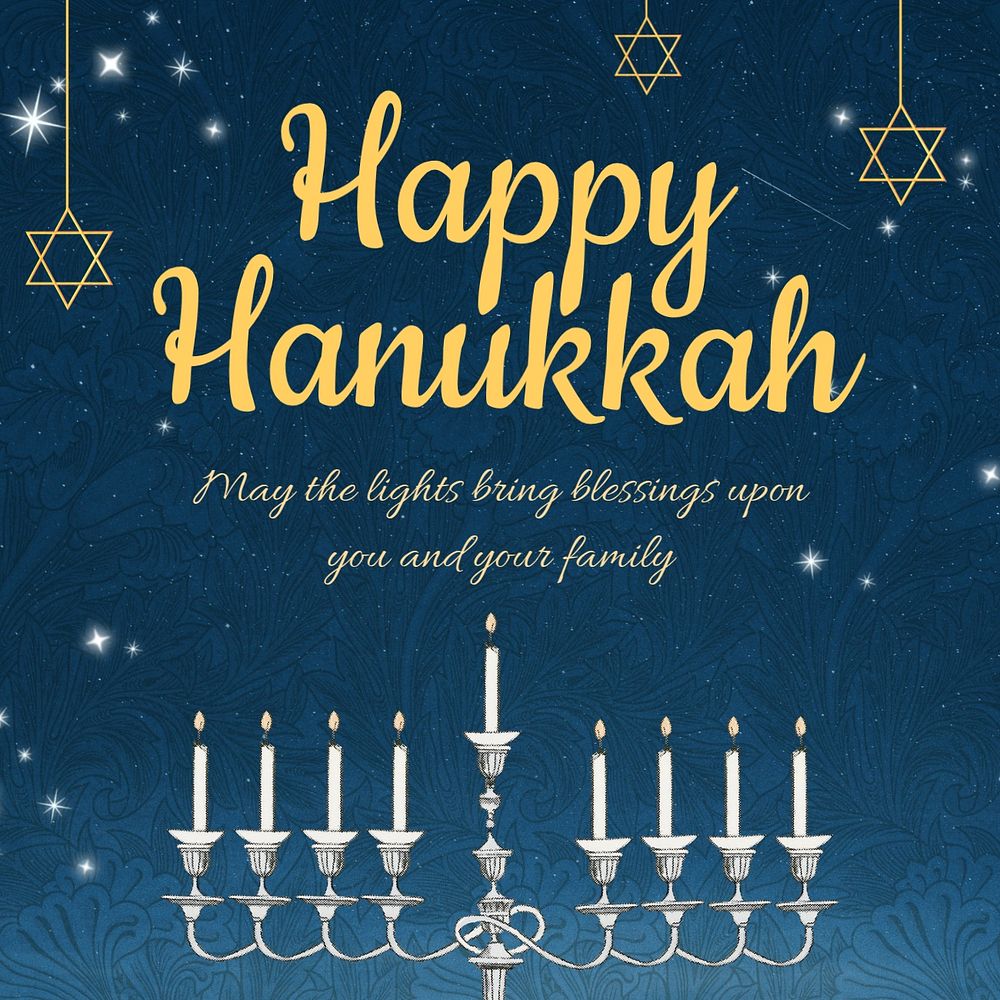 Happy Hanukkah Instagram post template, editable  design. Famous art, remixed by rawpixel.