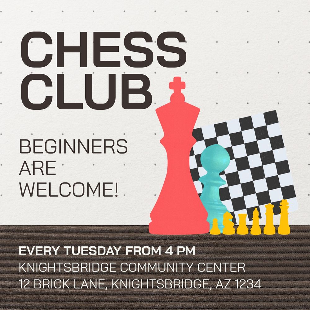 Chess club Instagram post template, editable design