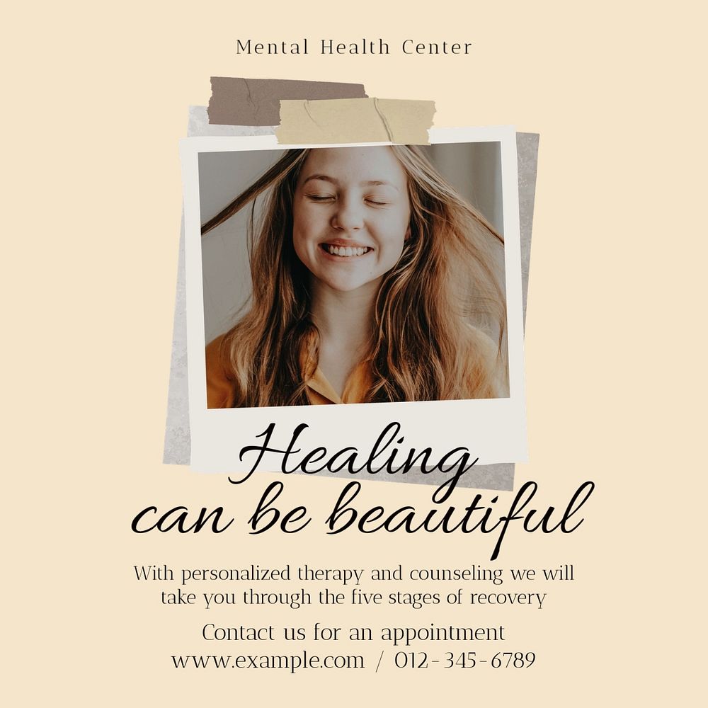 Healing and recovery Instagram post template, editable social media ad