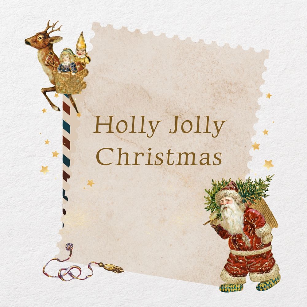 Holly Jolly Christmas sticker, editable festive greeting paper collage