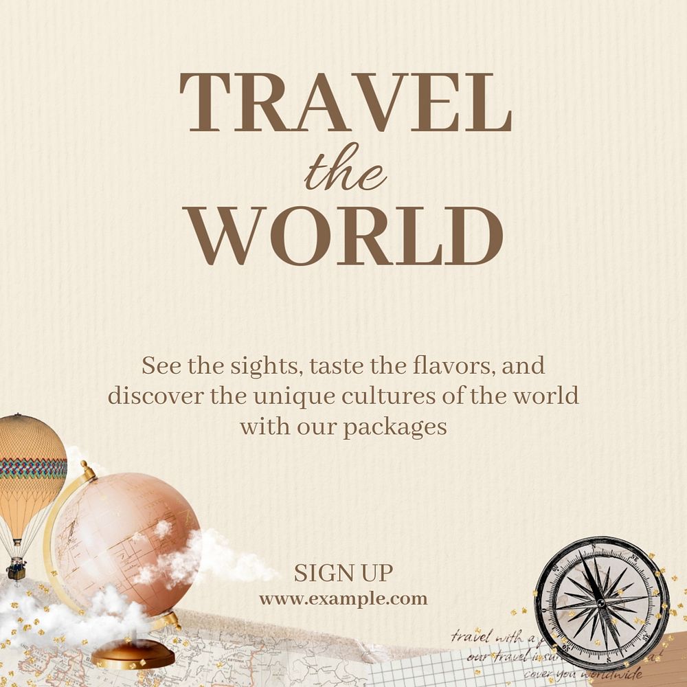 World travel Instagram post template, editable design