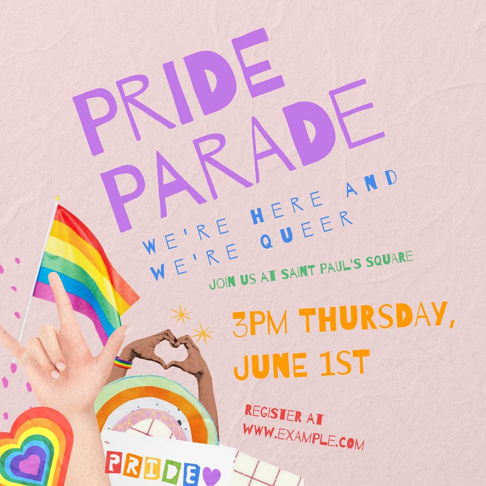 Pride parade Instagram post template, editable design