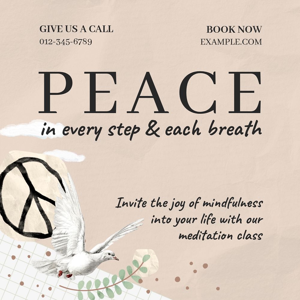 Peace aesthetic Instagram post template, editable design