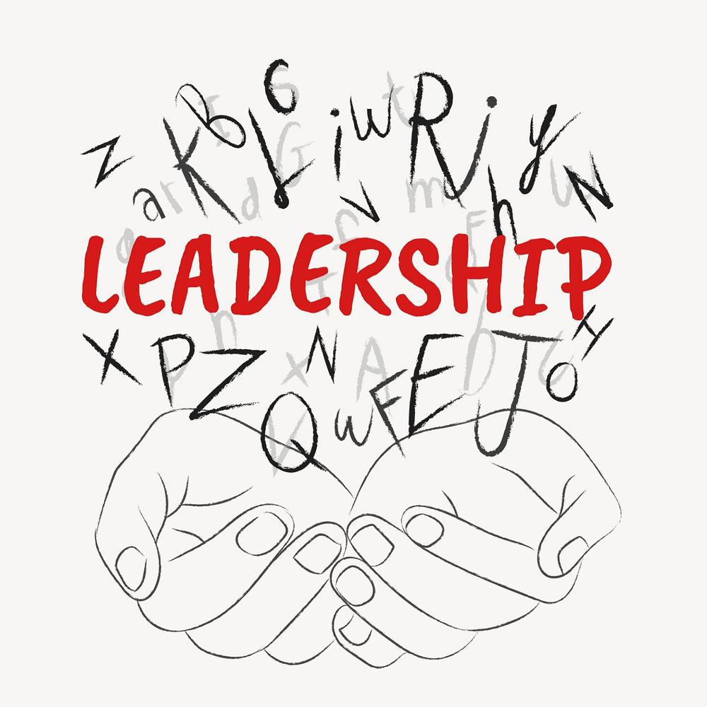 Leadership word sticker, editable typography, hands cupping alphabet letters