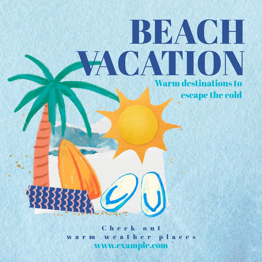 Beach vacation Instagram post template, editable design