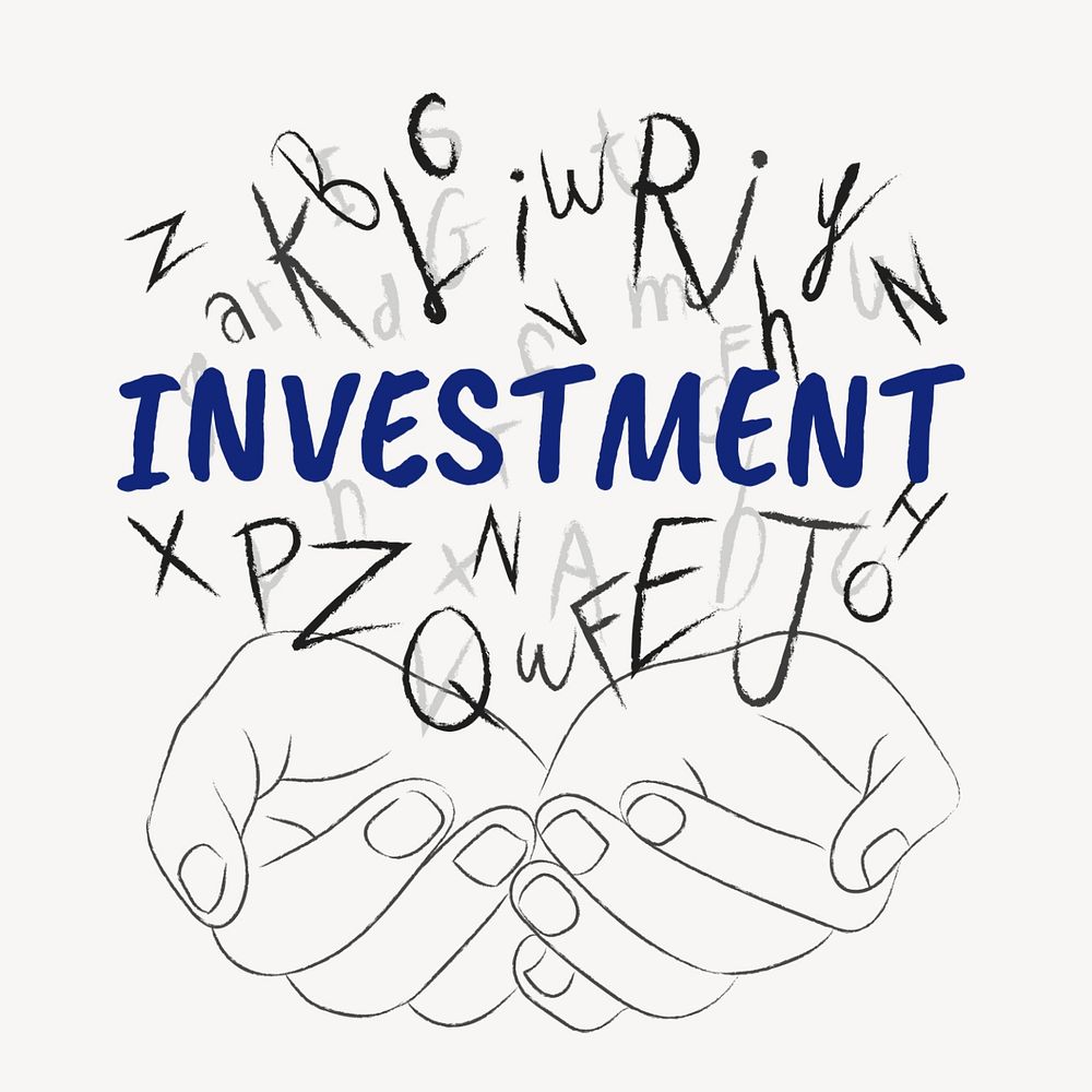 Investment word sticker, editable typography, hands cupping alphabet letters