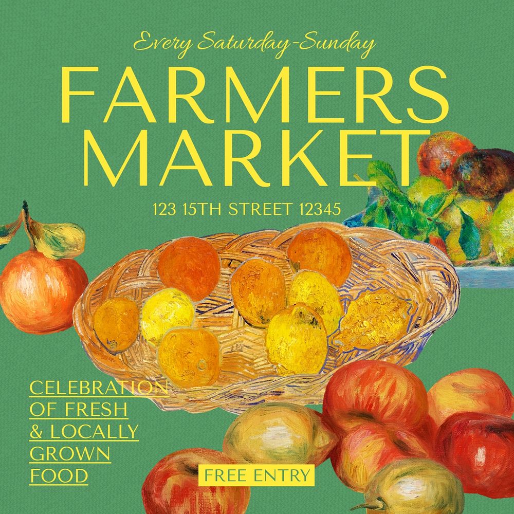 Farmers Market Instagram post template, editable  design. Famous art, remixed by rawpixel.