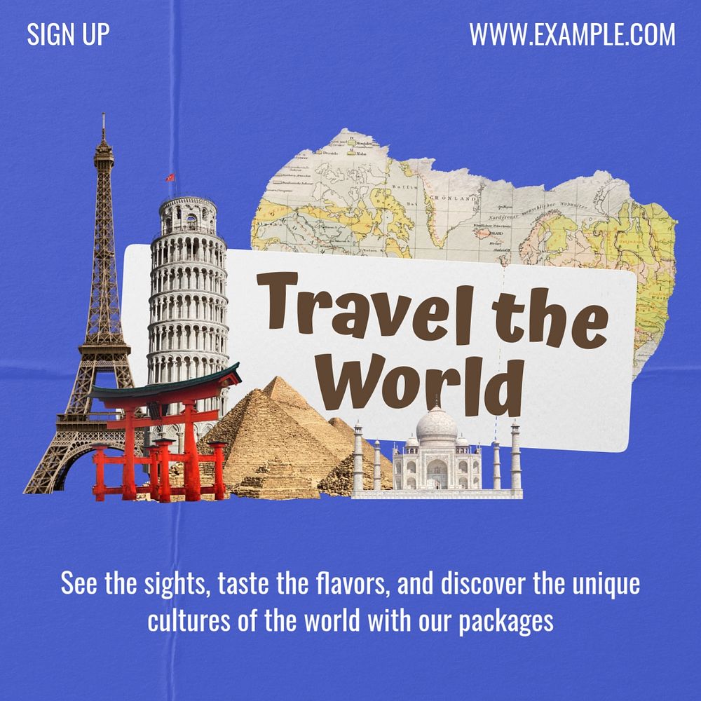 World travel Instagram post template, editable text