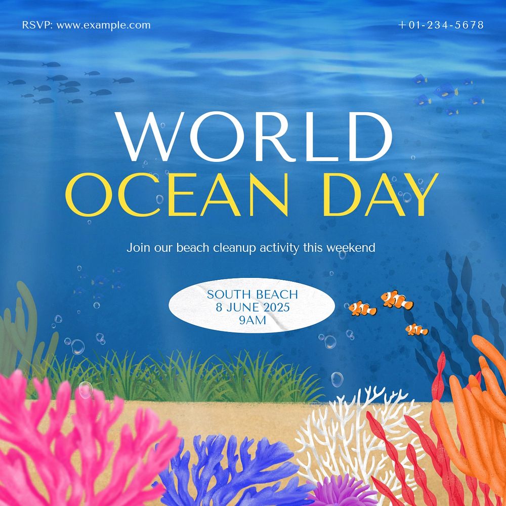 World ocean day Instagram post template, editable aesthetic paint remix 