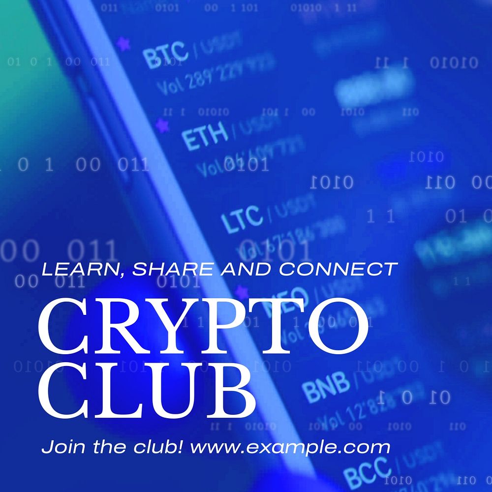 Crypto Club Instagram post template, editable text