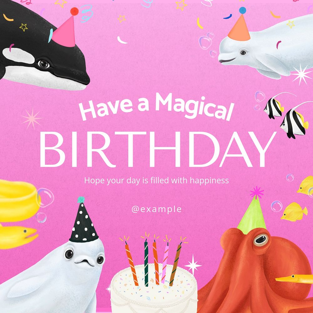 Magical birthday Instagram post template, editable aesthetic paint remix 