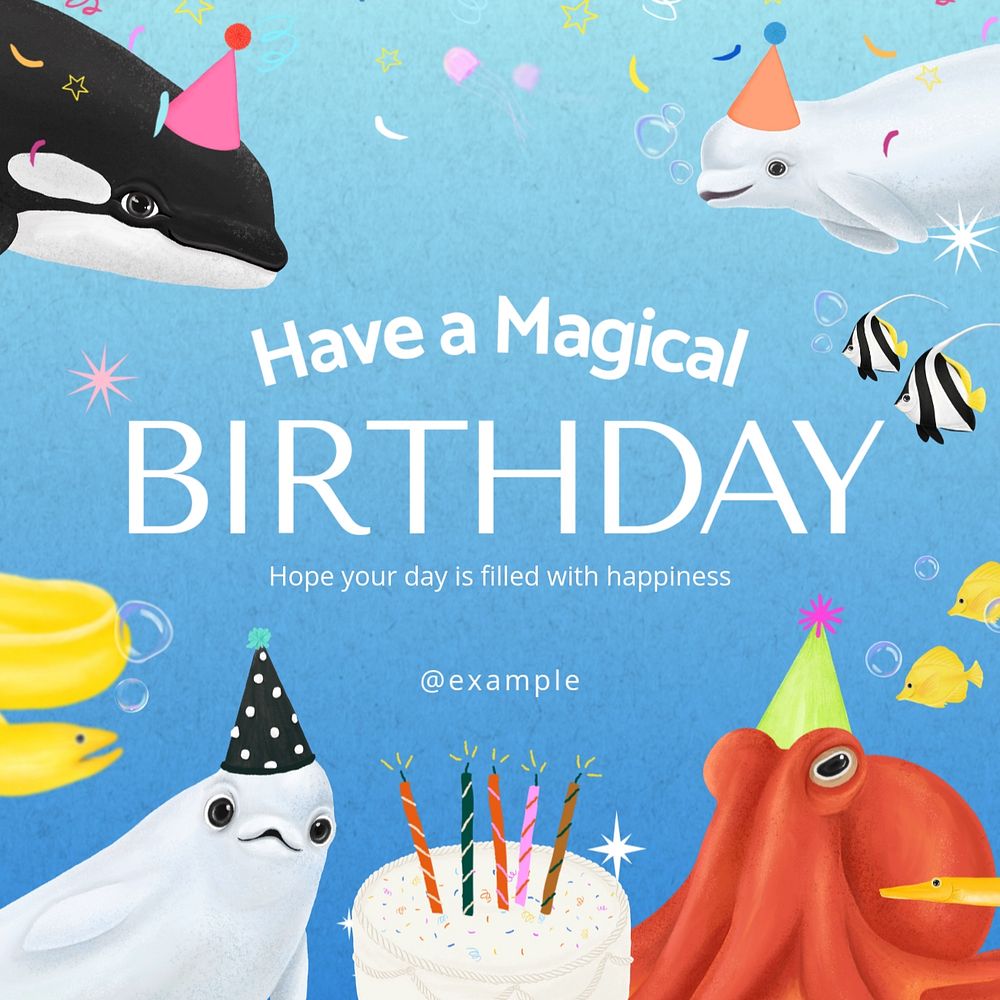 Magical birthday Instagram post template, editable aesthetic paint remix 